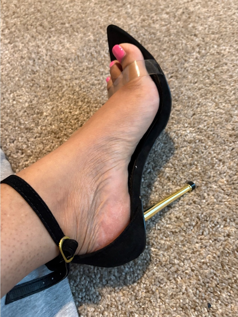 Black Pointed Clear-Strap Stiletto Heel Sandals